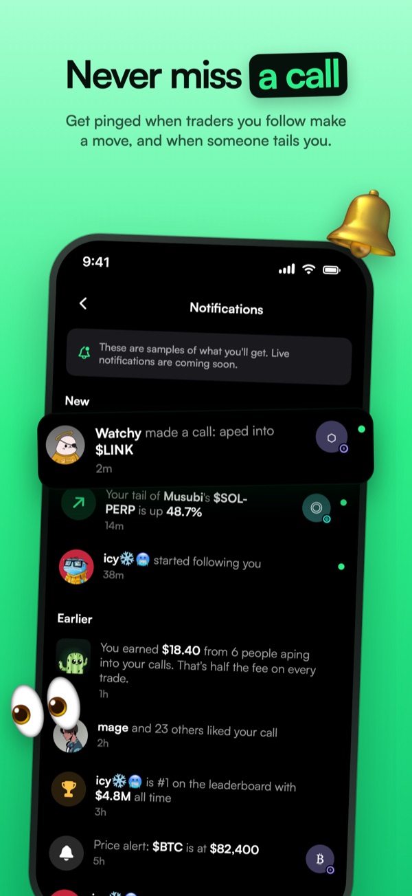 Never miss a call: notifications for new calls, follows and tails